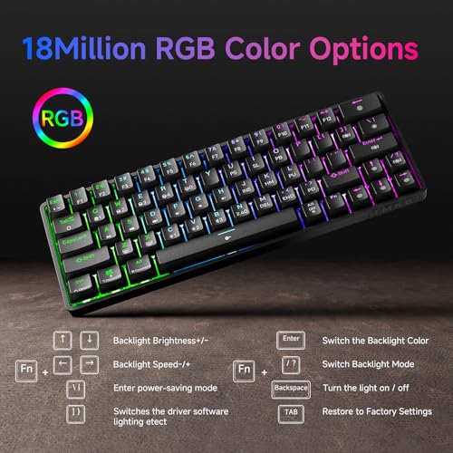 Image of TMKB T63 Gaming Keyboard, 60% Wireless Mechanical Keyboard with Bluetooth /2.4G /Type-C, Compact 63 Keys Anti-Ghosting, RGB Backlight, Linear Red Switch - Black