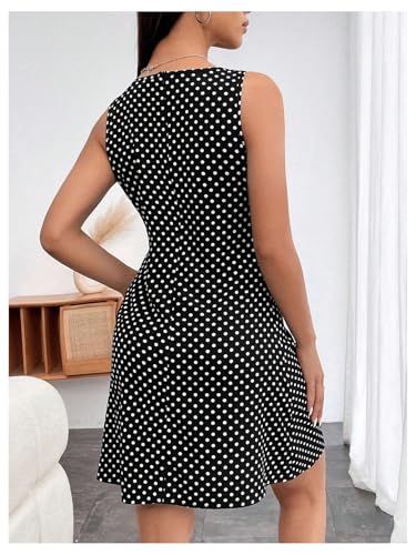 Women's Polka Dots V Neck Tank Dress Sleeveless Summer A Line Dresses Sexy Mini Dress2