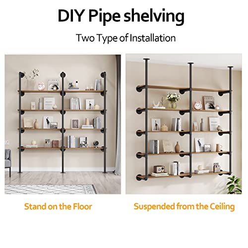 Pynsseu Industrial Iron Pipe Shelf Wall Mount, Farmhouse Diy Open Bookshelf, Pipe Shelves For Kitchen Bathroom, Bookcases Living Room Storage, 3Pack Of 5 Tier. #TOP2