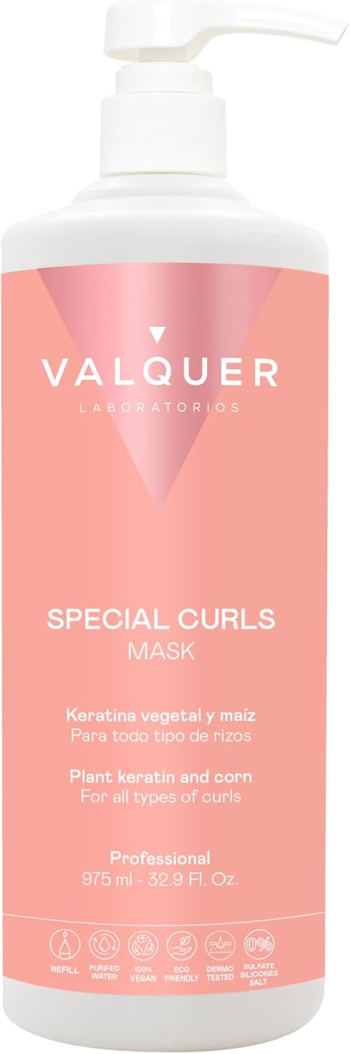 Válquer Professional Curls Speciaal masker, Curly Girl-methode, voor krullend haar, sulfaatvrij, zoutvrij, veganistisch krullend haar, perfecte krullen, tot 96% natuurlijke oorsprong, 1000 milliliter