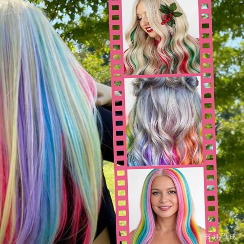 Image of WENNALIFE 12 PCS Pink Hair Extensions Clip in, Colored Clip in Hair Extensions for Kids Highlights Rainbow Hair Clips for Girls Synthetic Straight Pop-up Style Colorful Festival Girls Hair Accessories