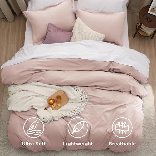 Image of Bedsure Rose Pink Duvet Cover King Size - 3 Pieces Prewashed Extra Soft Bedding Set, Includes 1 Duvet Cover 104x90 Inches with Zipper Closure & 2 Pillow Shams, Comforter Not Included