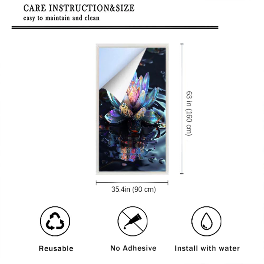 Water Lotus Window Privacy Film, Modern Mystery Flower Plant Frosted Stained Glass Window Film Decorative Decal for Glass, Windows Tint for Home 35.4Wx63L inch