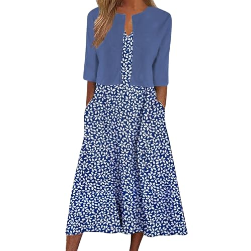 Ensemble 2 pièces pour femme avec robe d'été élégante et cardigan fluide à poches