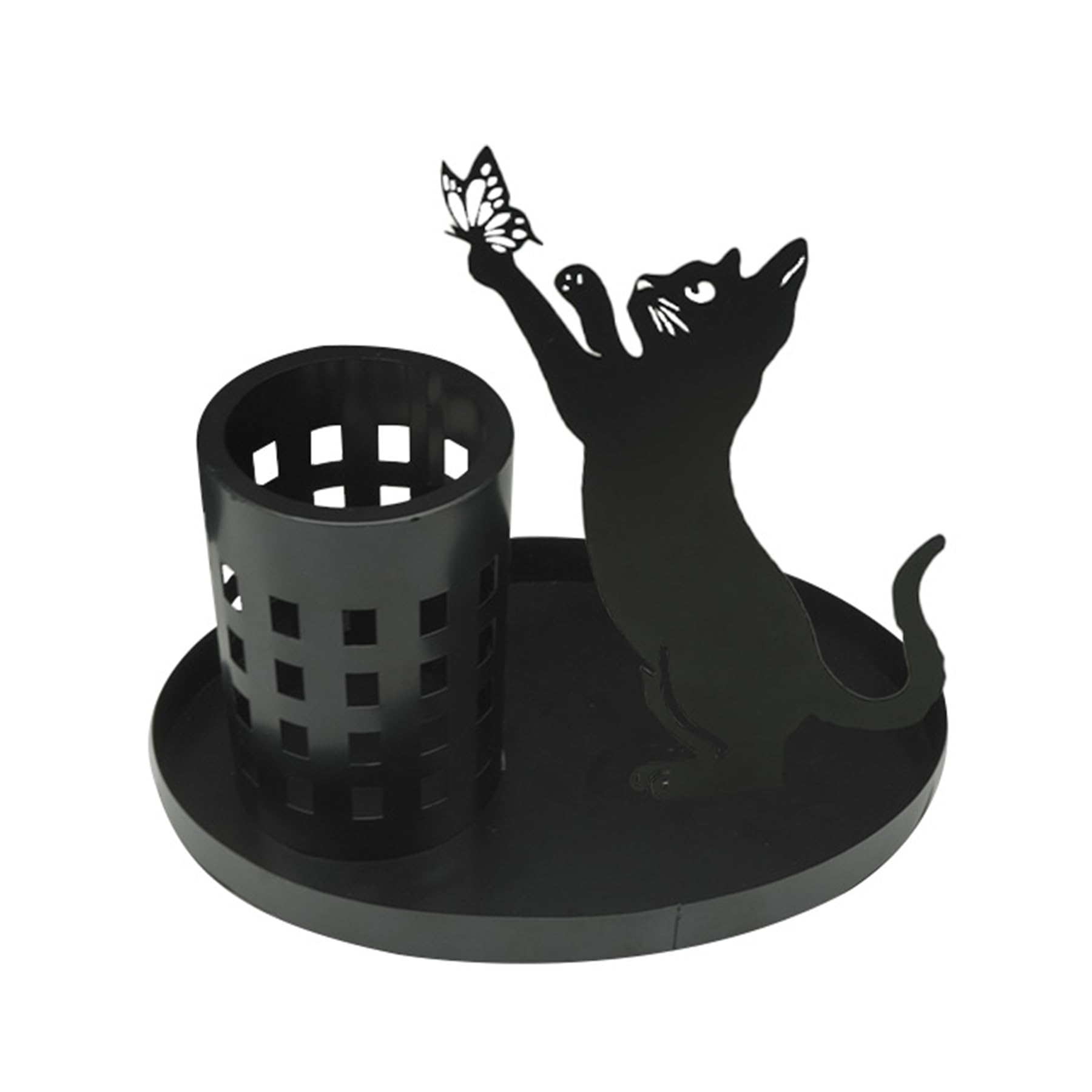 Wasise Cat Pen Holder - Desk Pet Accessories, Cute Desk Pen Holder with Butterfly, Cat Office Accessories, Aesthetics Cats Pencil Holder, Goth Desks Accessory Small Desks Pet Accessory for Home Office