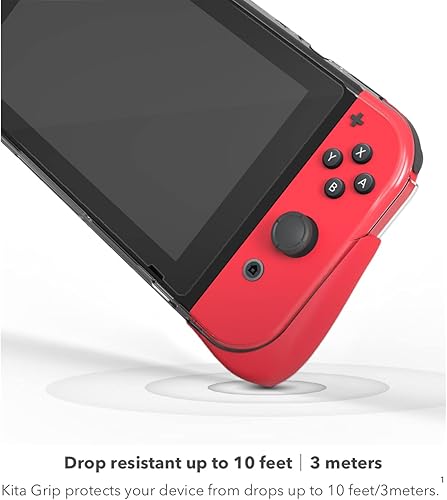 Miniatura 2 de ZAGG Gear4 Kita Grip 360 - Funda delgada y protector de pantalla para Nintendo Switch - Funda protectora transparente, agarres rojos y azules,