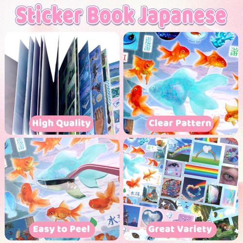 Image of 900Pcs Cute Scrapbook Stickers Travel Y2k Japanese Sticker Book for Adult Kawaii Korean Stickers for Journaling Laser Aesthetic Sticker Glitter Toploader Decor for DIY Card Art Crafts 30 Page Sleep