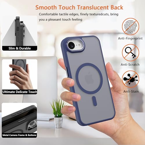 Image of Magnetic iPhone 16E /17e case,Compatible with Magsafe, Military-Grade Protection,Slim Translucent Matte Shockproof with Anti-Scratch Anti-Fingerprint Phone Cover (Dark Blue, iPhone 16E /17e)