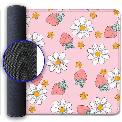 Image of Strawberry Mouse Pad Desk Mat,Pink Large Large Gaming Mouse Mat with Stitched Edges,Non-Slip Waterproof Rubber Base Mouse Mat for Office Computer Keyboard Laptop Home(27.5X11.8 in)