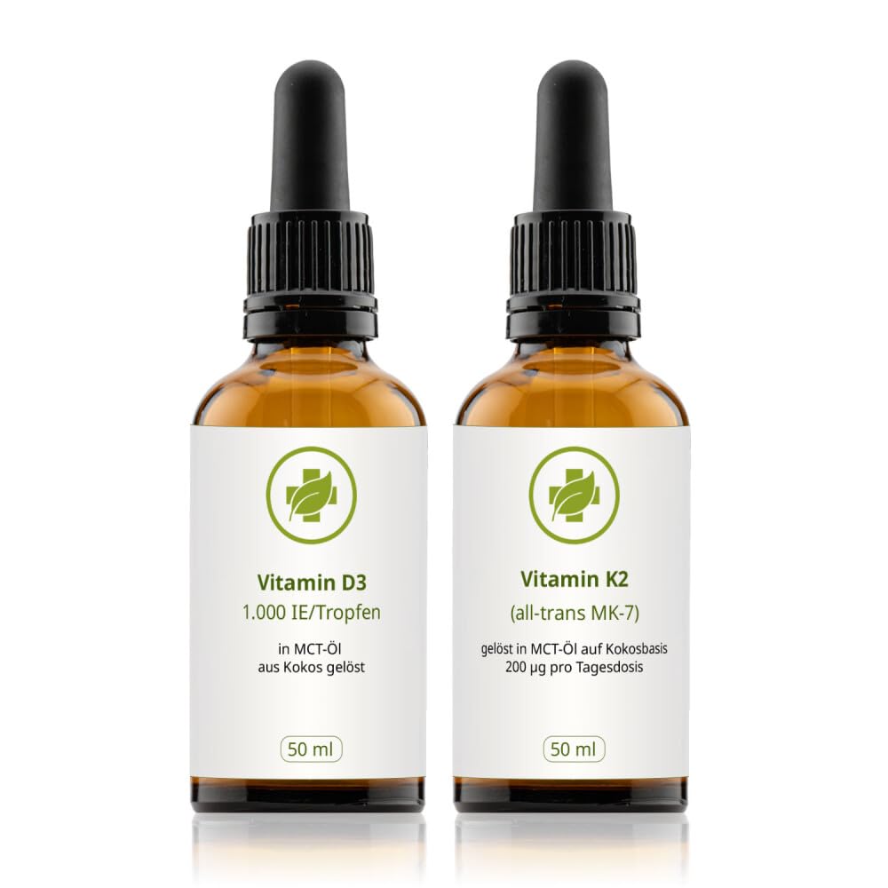 vitalundfitmit100 Vitamin D3 50 ml + K2 Tropfen 50 ml, hohe Bioverfügbarkeit, ohne Zusätze