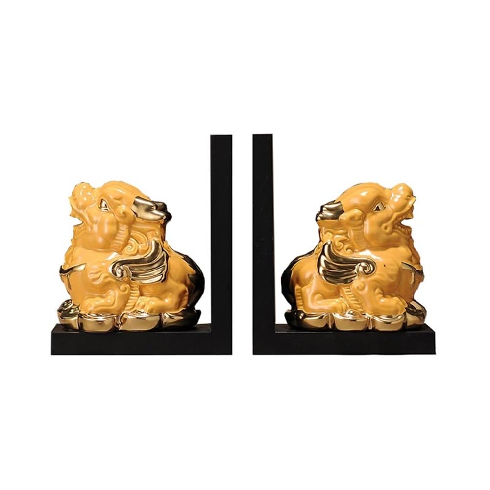 Book Organizer Ceramic Book Ends for Shelves, Decorative Bookends for Heavy Books for Home Office Desk Bookshelf Decoration Bookshelf Accessories(Gold)