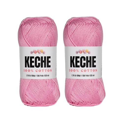 Image of Cotton Yarn - 100% Cotton Yarn for Crocheting and Knitting, Mercerized Cotton Amigurumi Yarn Fine-Sport 2 1.76 oz (50g) / 136 Yrds (125 m) 2 Skeins - Baby Pink