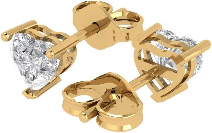 14K Yellow Gold Plated 925 Sterling Silver Push back Dainty Stud Earrings for Women - 1 cttw Heart Cut Moissanite - Image 2