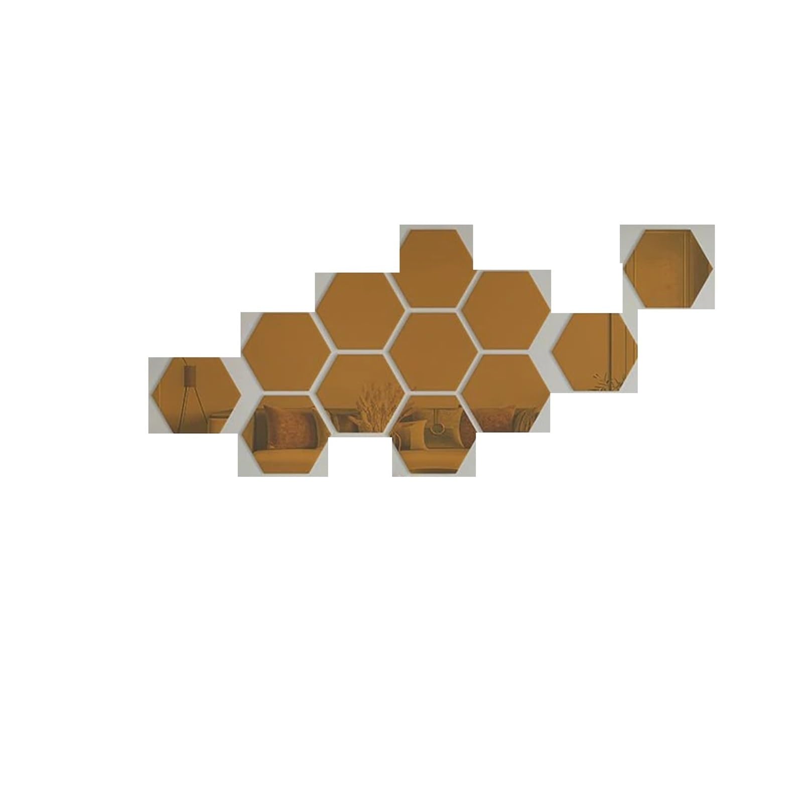 Hexagonal Mirror Wall Sticker Hexagon Mirror Wall Stickers Self Adhesive Removable Livingroom Bathroom Bedroom Wall Decoration Mirror Home Decoration(12pcs Brown,L 126x110x63mm)