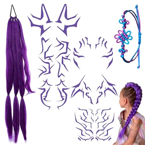 Perruque Ru-mi Enfant Perruque Kpop Perru-que Violette Enfant P-erruque K Pop Rajout Cheveux Violet pour Halloween Cosplay Soirées Dansantes avec 6 Tatouage...