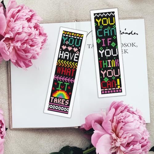 Image of INFUNLY 6Pcs Inspirational Words Cross Stitch Bookmark Kits 8 inchx2.4 inch DIY Encourage Texts Embroidery Bookmark Kits for Beginners with Instruction Motivational Bookmark Making Kit for Students
