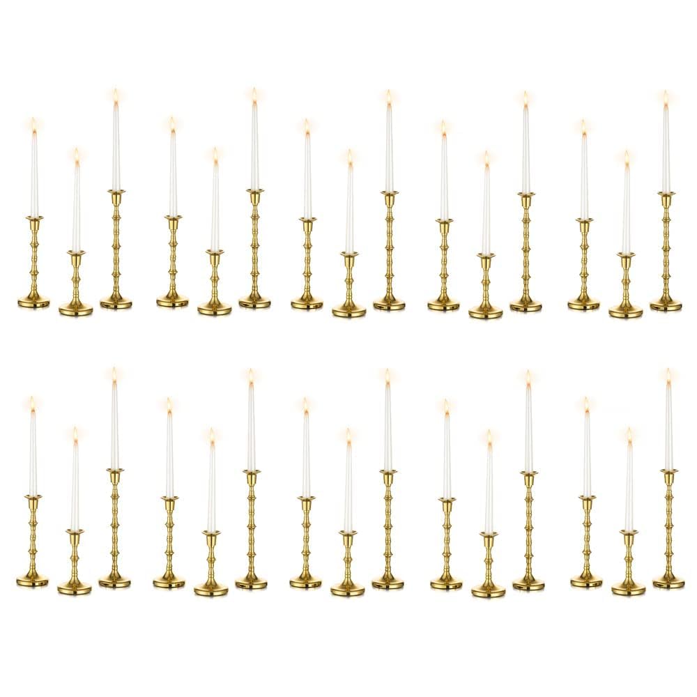 Inweder Brass Candlestick Holders Vintage: Tall Gold Taper Candle Holder Set of 30 Antique Candle Stick Holders for Christmas Wedding Centerpieve