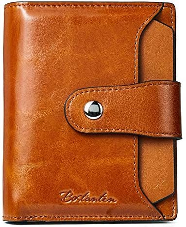 BOSTANTEN Women Leather Wallet RFID Blocking Small Bifold Zipper Pocket Wallet Card Case Purses with ID Window Brown