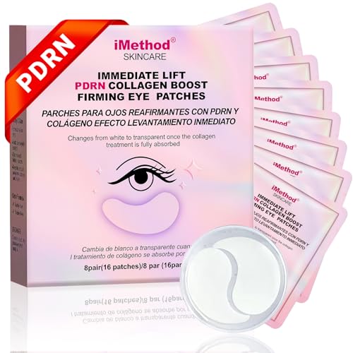 iMethod PDRN Collagen Boost Eye Patches - Under Eye Mask, Instant Lift Eye Mask for Reduce Fine Lines & Wrinkles, Firming Under Eye Patches for Dark Circles, Puffy Eyes, Eye Bags, 8 Pairs