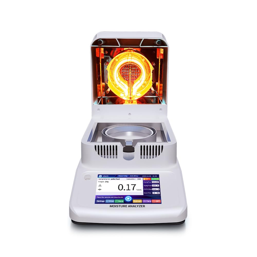 Analizador de humedad halógeno de equilibrio automático de laboratorio, legibilidad, 0,01 % de capacidad, 120 g, precisión de 1 mg, 2 mg, 5 mg de calentamiento y secado para granos, madera y
