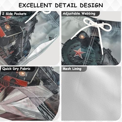 Pigsaly Boys Swim Trunks Old Black Red Soviet Steam Train Boys Board Shorts Swimsuit Swimwear Summer Bathing Suit S3