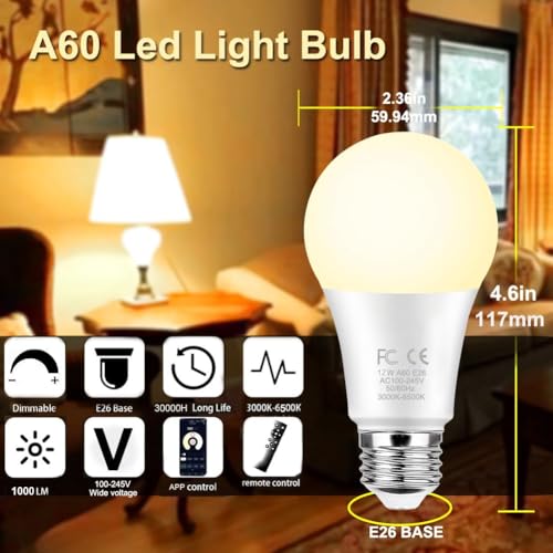Ampoule intelligente LED 12W GRV A60 E27 dimmable avec pack de 3 lampes et télécommande
