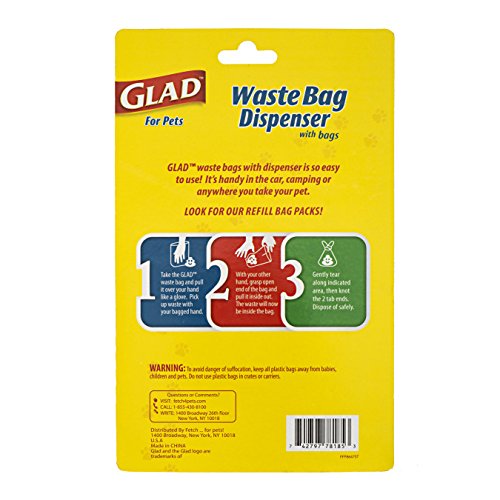 Image of Glad for Pets Extra Large Unscented Heavy Duty Dog Waste Bags with Dispenser and Metal Clip | Plastic Disposable Poop Bags for Dogs, Easy to Use for Dog Walking, 30 Count (Pack of 2)