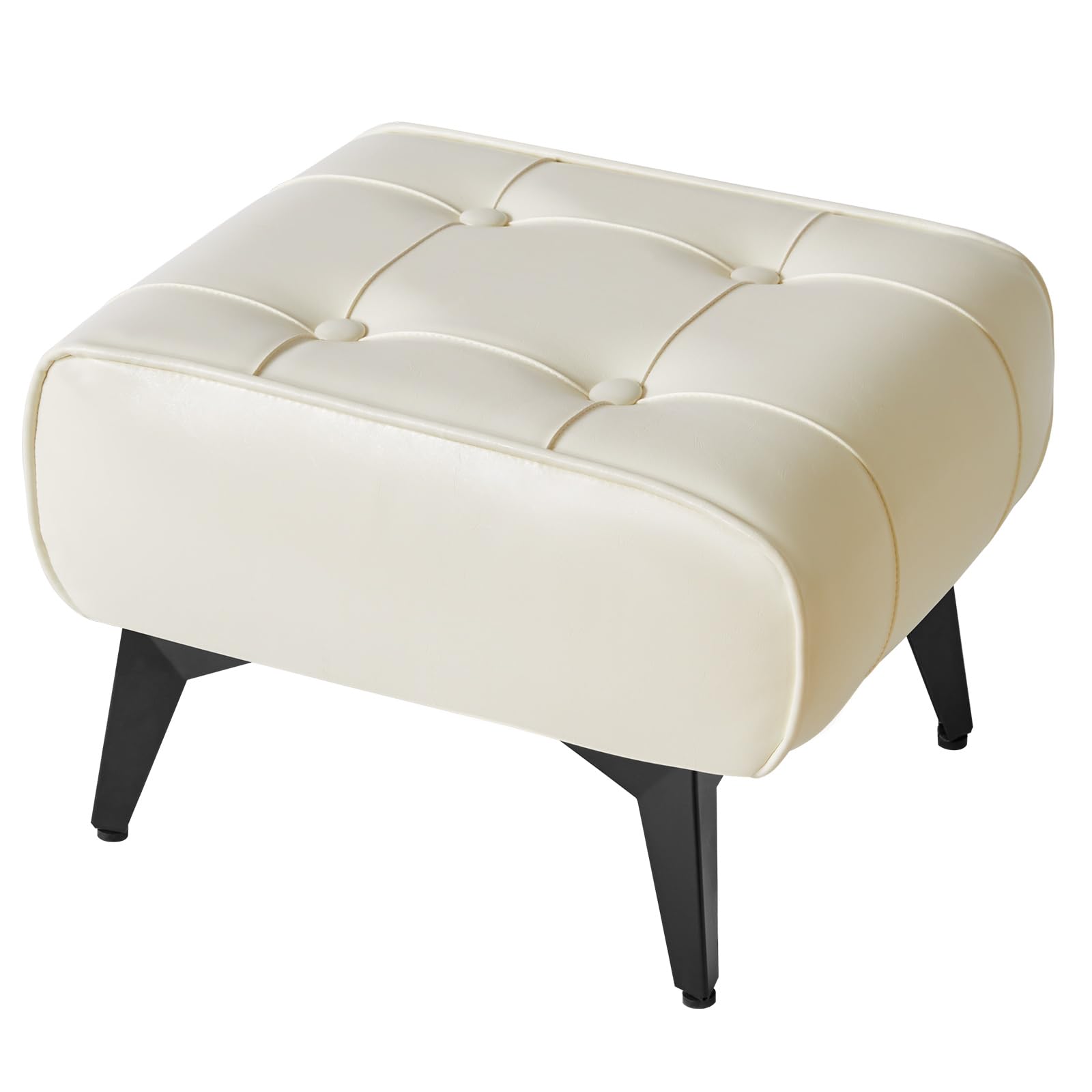 YMYNY Taburete Otomano, Pequeño Taburete de Hierro, Otomanas, Taburete Otomano Cuadrado, Taburete Bajo, Taburete de Sofá, Cuero Artificial, Reposapiés para Salón 40×30×26CM Blanco HBD037W