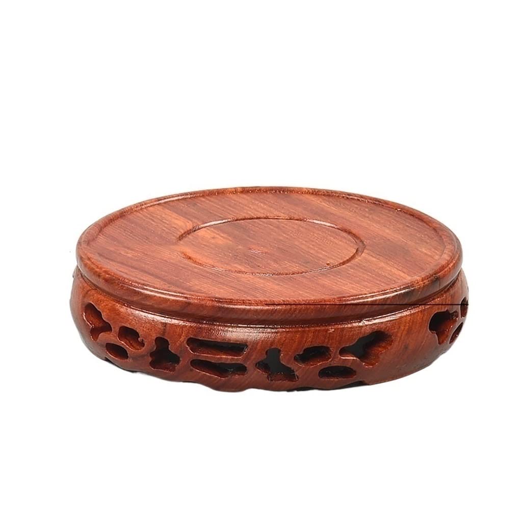 TEESONG Bonsai Pedestal Flower Pot Base Wooden Round Ornament Bracket Stone Bonsai Buddha Statue Teapot Vase Carving Vase Pedestal Display Stands(12cm)