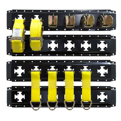 US Cargo Control X Track Trailer Startup Kit - (4) 2 XTrack Rails (2) 2 x 12 E Track Straps (4) Wood Beam Sockets (4) Rope Tie Offs (8) End Caps - X Track Kit for Trailers Vans Garages