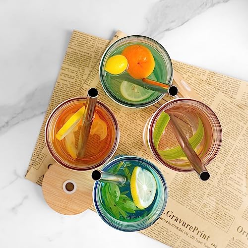 Mason Jar With Lids And Straws, Mason Jar Colorful Drinking Glasses, 24Oz Wide Mouth Mason Jar Drinking Glasses Iced Coffee Cups, Reusable Boba Cup, Set Of 4 #TOP5