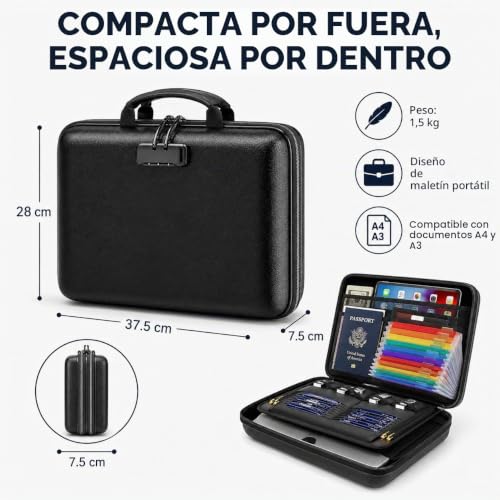Carpeta archivadora ignífuga auvstar resistente a 5200 °F y blindada con llave 6