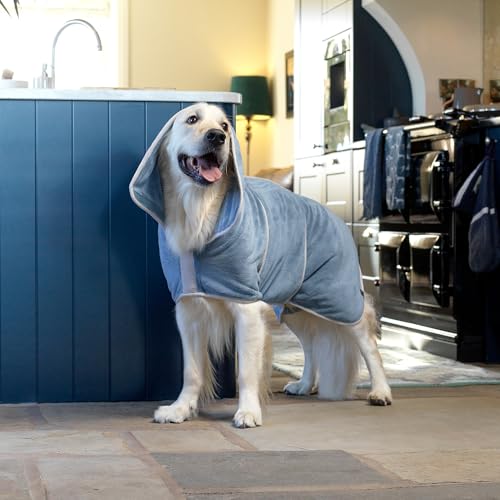 Lucky Paws® Hundebademantel – doppellagiger, Ultra-absorbierender & luxuriös weicher Bademantel Hund – Hunde in Minuten trocknen – Hundehandtuch & Hunde Bademantel in 1 (M, Petrolblau)