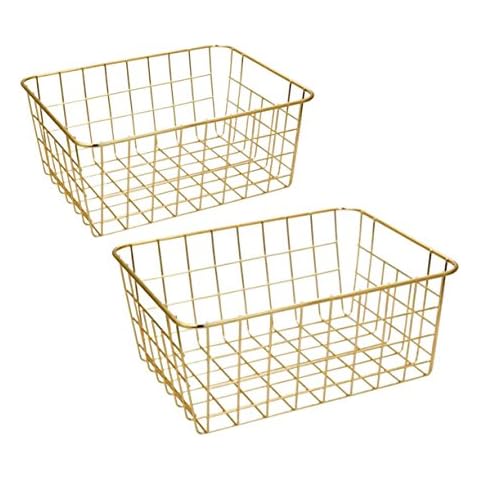 Wire Baskets, Gold 2 Pack Wire Basket, Organizing Storage Crafts Decor Kitchen (Gold Copper) Cover