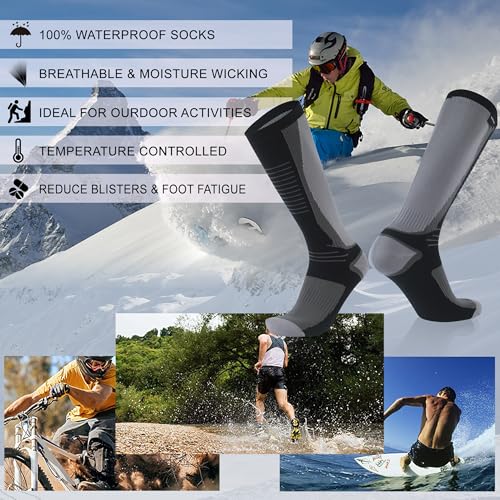 RANDY SUN Merino Wool Waterproof Socks, Men Women Knee High Breathable Hiking Running Socks 1 Pair4