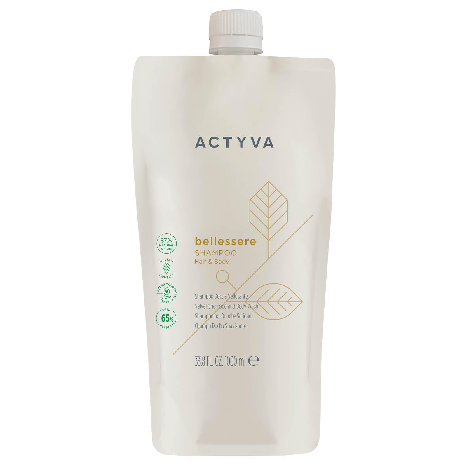 Actyva Bellessere Shampoo, Körper- und Haardusche mit samtiger Wirkung mit Argan- und Leinen-Ölen, 1000 ml