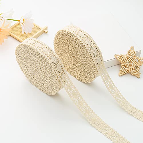 Dahi - Ruban en dentelle beige - 26 m de long sur 2 cm de large - En coton - Décoration vintage - Pour bricolage, couture, mariage, décoration, scrapbooking, boîte cadeau (beige-B)