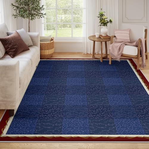 Tapis à motifs de plantes salon chambre vintage bleu rustique