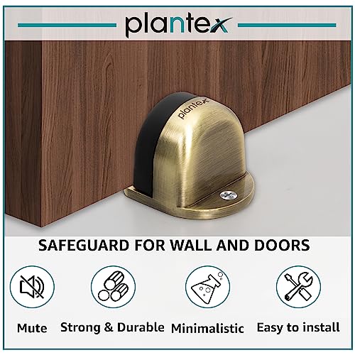 Image of Plantex Premium Floor Mounted Door Buffer /Sound Dampening Rubber Buffer for Bed Room /Living Room /Kitchen /Bathroom Door /Stops for Door - (Brass Antique)