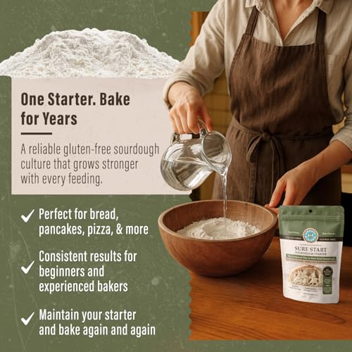 MY RUSTIC ROOTS Sure Start Gluten Free Sourdough Starter Culture - All Natural Fail-Proof Sourdough Bread Starter - Beginner Friendly - Perfect for Baking Homemade Artisan Bread, Pizza & More - 12g
