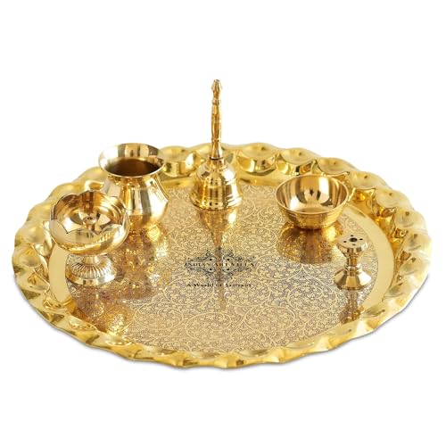 Best Puja Thali Sets: Stainless Steel vs Brass 54 INDIAN ART VILLA Pure Brass Pooja Thali Set with Floral Vines Emb...