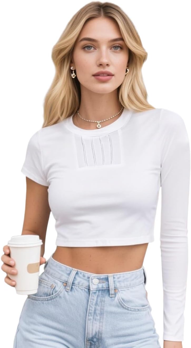 C-ZOFEK White Short Cosplay Top Asymmetrical Sleeves Shirt for Women Costume