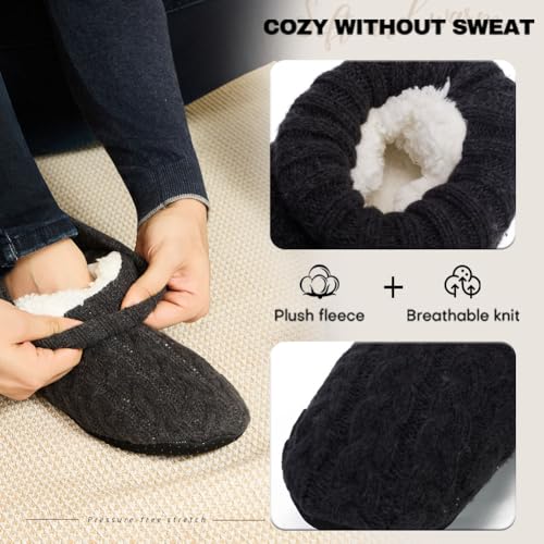 LEMZONE Mens Fuzzy Slipper Socks with Grippers Winter Warm Indoor Sherpa Lined House Socks3