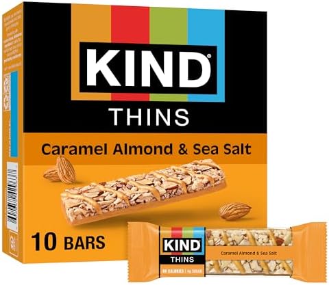 Thins Snack Bars, Caramel Almond & Sea Salt, Gluten Free, Low Calorie, Healthy Snacks, 4g Sugar, 10 Count