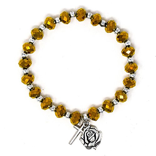 One Decade Gold Crystal Lourdes Rosary Bracelet, Single Decade Bracelets & Lourdes Prayer Card.