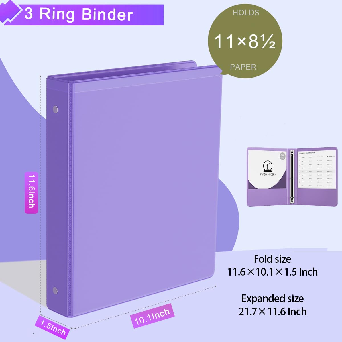 Lot de 6 classeurs à 3 anneaux ronds de 2,5 cm, avec 2 poches intérieures, peut contenir 200 feuilles de papier format lettre, durable, sans PVC, couleurs assorties