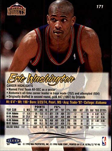 Amazon.com: 1997-98 Ultra #171 Eric Washington RC NBA Basketball