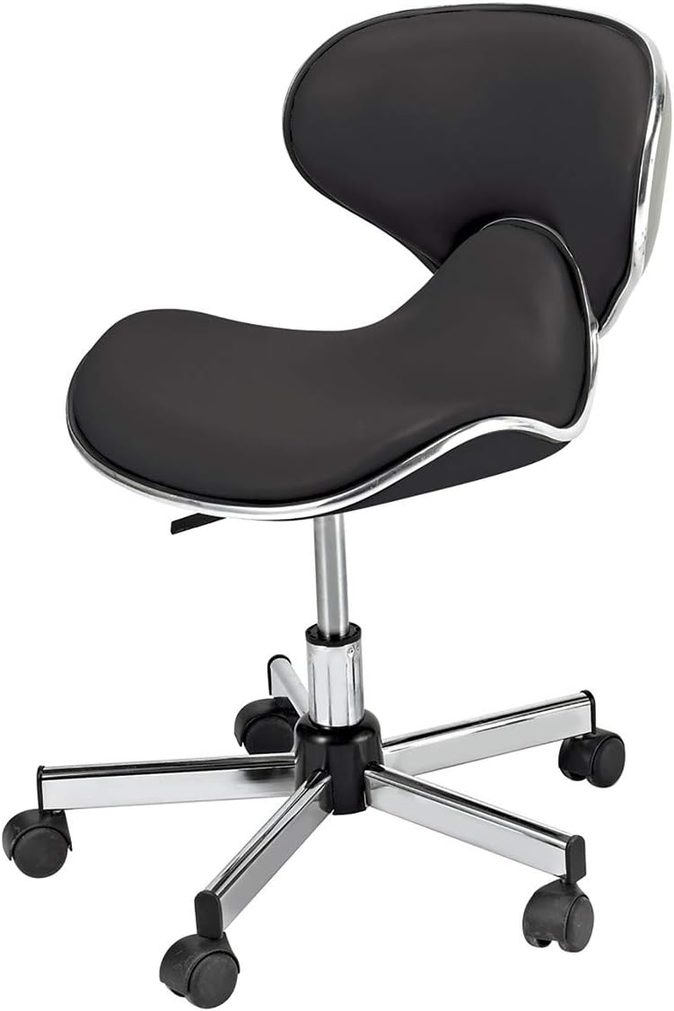 Pibbs 545 Butterfly Pedicure Stool with Upholstered Seat & Ergonomic Backrest, Adjustable Height 15"–18", 360° Swivel, 5-Star Base with Casters, Black Finish - PIB-545