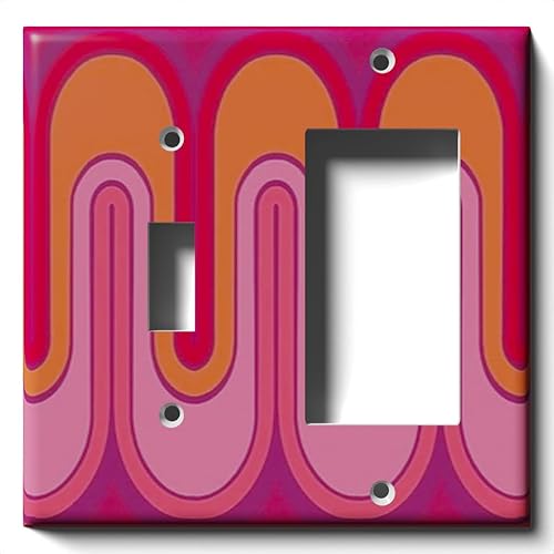 Miniatura 7 de Cubierta decorativa para interruptor de luz con ondas retro rojas, placa de pared de palanca individual Single Toggle,Salida doble dúplex,Double