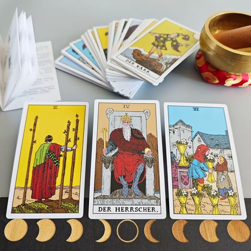 Pelucton Klassisches Tarotkarten mit Buch für Anfänger Deutsch，Traditionelle Tarot Deck mit Modernen Ziffern und Kartennamen auf Deutsch und Englisch